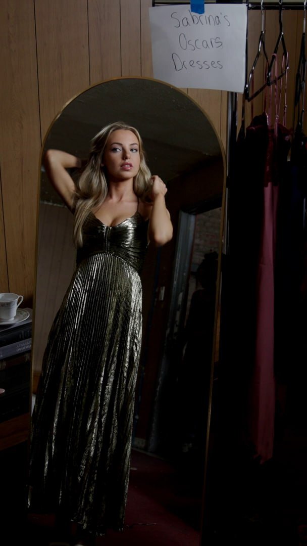 Production still: the star and her Oscars wardrobe